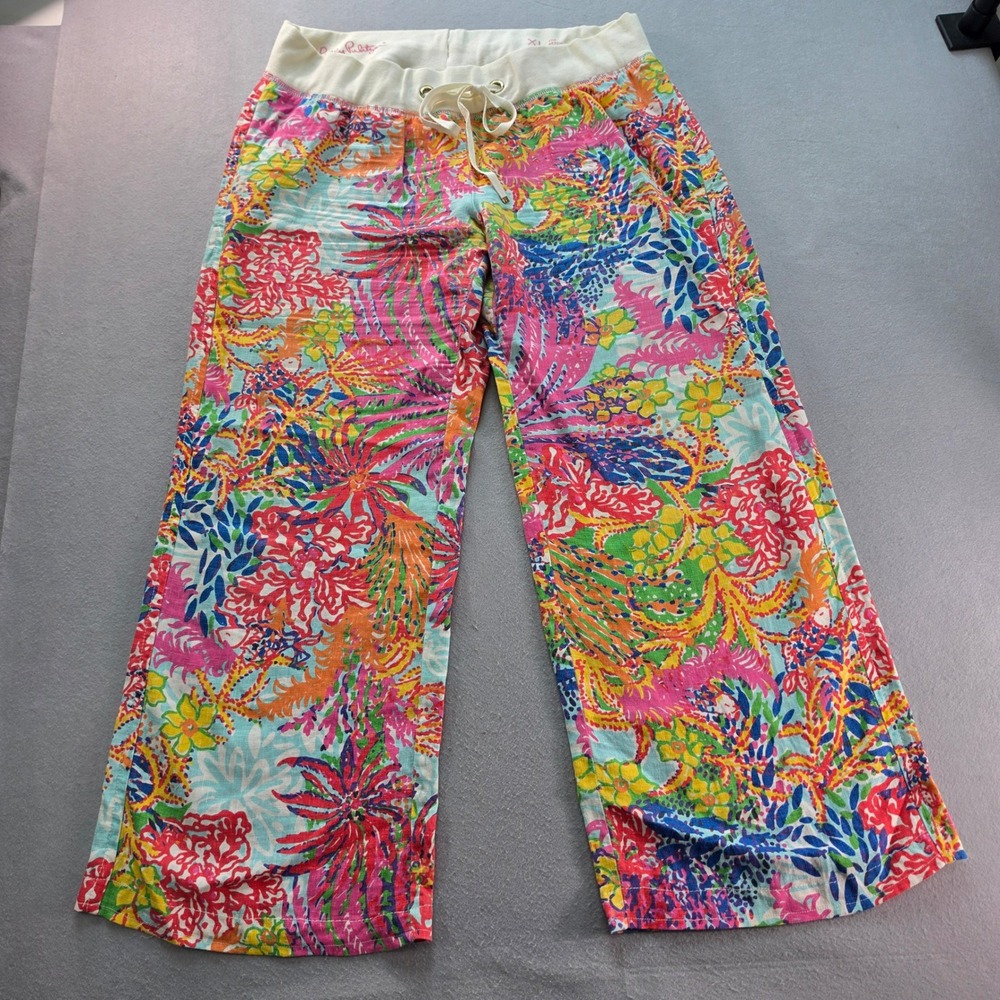 Lilly Pulitzer The Beach Pant XL Tropical Floral Wide Leg Drawstring Pants